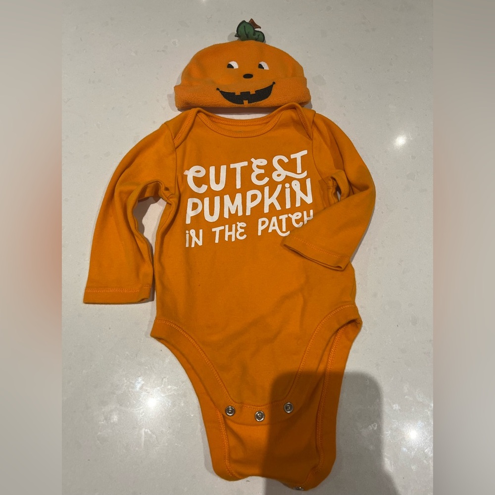 Old Navy Orange cutest pumpkin in the patch onesie 6-12m and hat